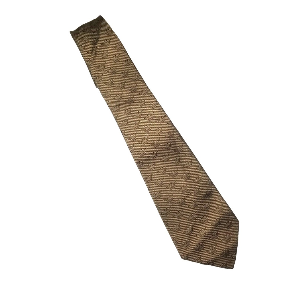 Vintage Angelo Correlli  Bronze Brown Crown‎ Narrow Silk Pointed Tie Italy